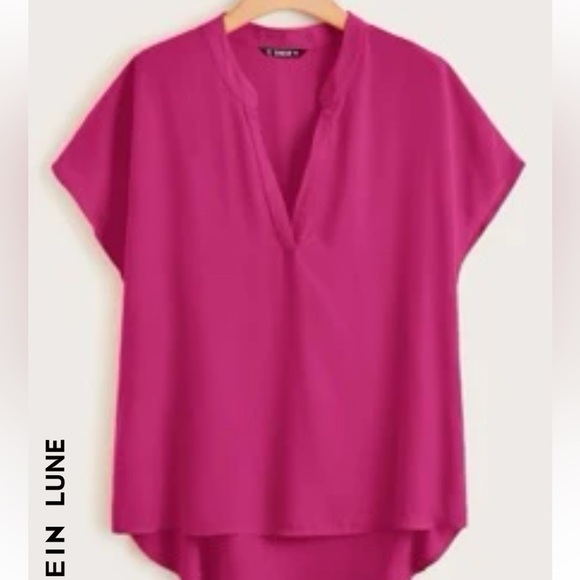 BLACK+ hot pink short sleeve v notch neck dip hem tops size 1X basics - Picture 3 of 11